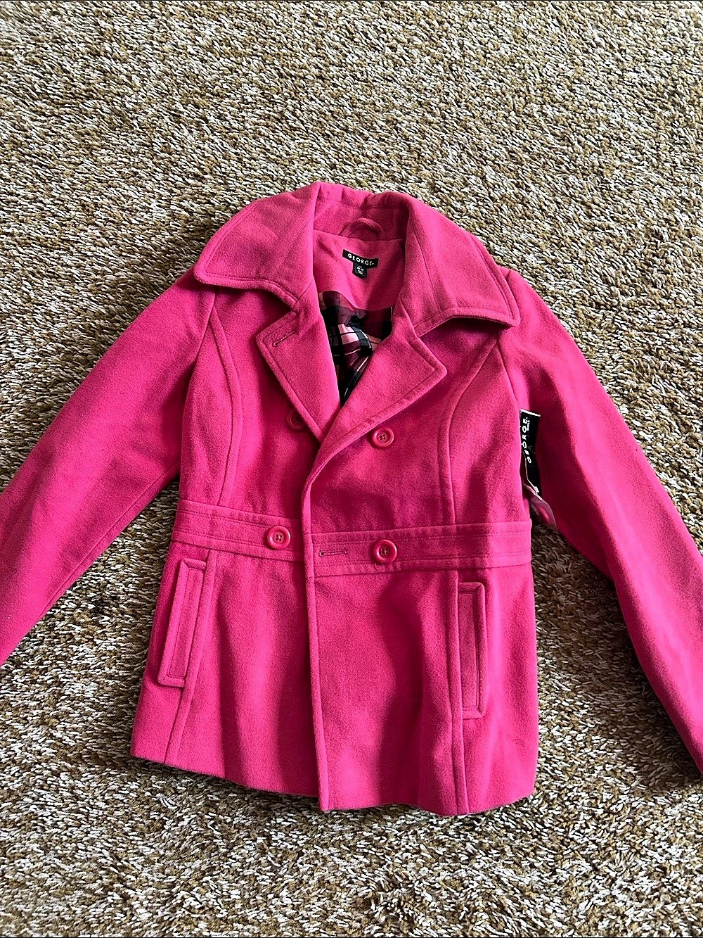 George Girls Pink Double-Breasted Pea Coat Large